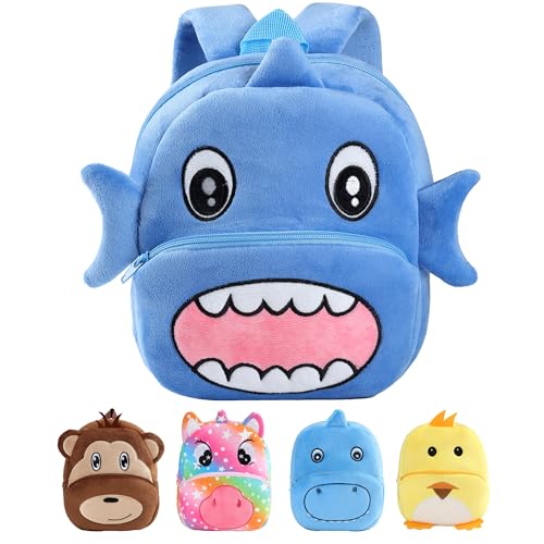 MICHLEY Cute Animal Backpack for Kids - Baby Cartoon Toddler Diaper Daycare Mini Girls 2-4 Years Premium Compact First Travel Bag (Shark)