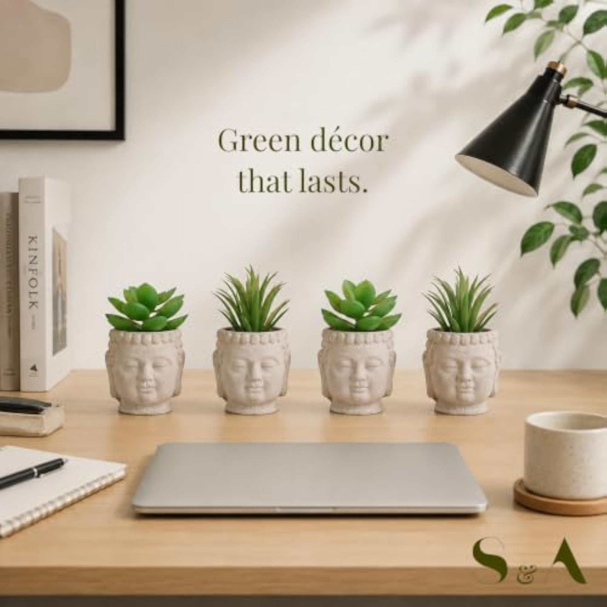 Small Artificial Succulent Plant Set with Buddha Face Pots