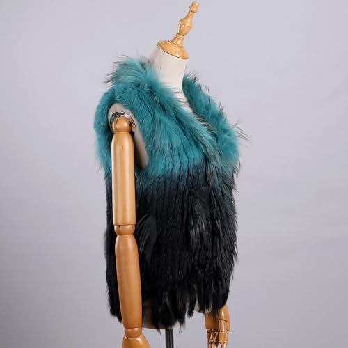 Women's Real Rabbit Fur Knitted Vest Raccoon Fur Collar Trim For Autumn Winter3