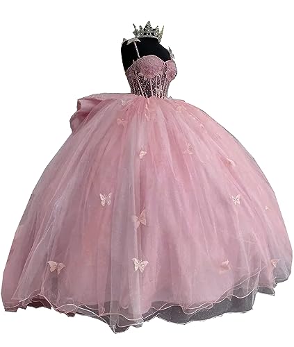 Shiny Butterfly Quinceanera Dress with Big Bow Butterfly Sweet 16 Formal Birthday Party Gowns