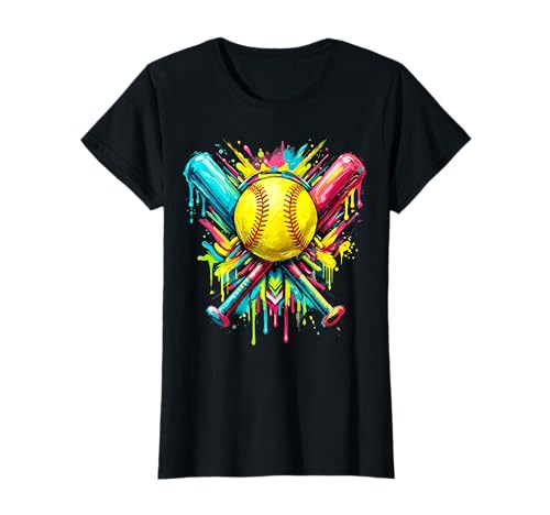 Softball Girl Colorful Drip T-Shirt
