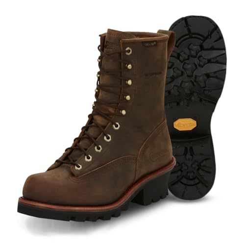 Image of Chippewa Paladin 8-Inch Logger Boots - Anti-Slip Waterproof Logger Boots for Men - Secure Lace-To-Toe Work Shoes for Men - Vibram Traction Soft Toe Leather Work Shoe - Full-Grain Leather Upper