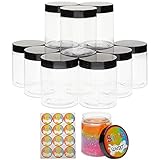 Empty Slime Storage Containers with Lids, Clear Plastic Jars and Labels (8 oz, 12 Pack)