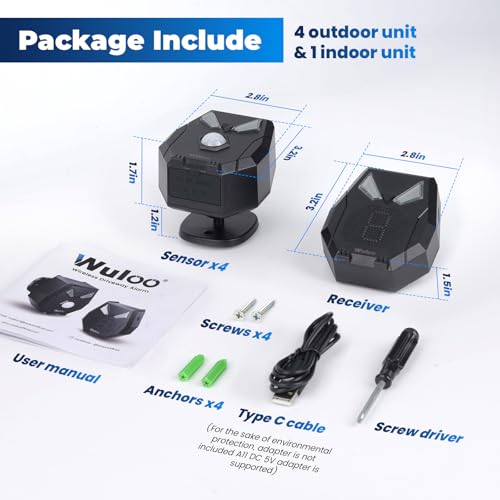 Image of Solar Driveway Alarm Wireless Outside Weatherproof 1 /3 Mile Long Range, Outdoor Motion Sensor Detector Alarm Driveway Alert System with Rechargeable Battery /Expandable (4 Sensors &1 Receiver Set)