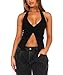 Womens Halter Tops Deep V Neck Split Hem Backless Crop Tank Tops Rave Going Out Top Black S