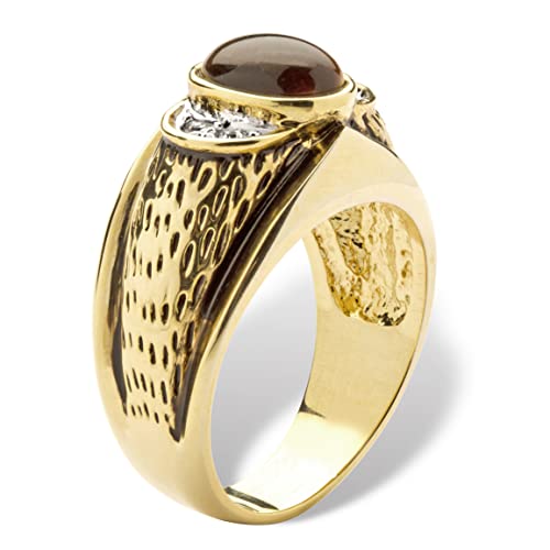PalmBeach Men's Yellow Gold-plated Antiqued Oval Shaped Genuine Brown Tiger's Eye and Round Crystal Ring Sizes 8-13 Size 10
