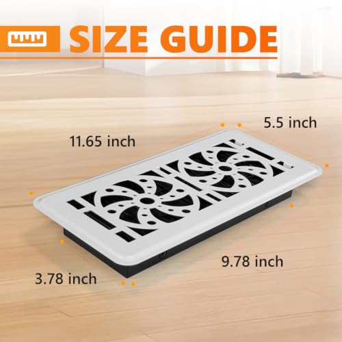 Floor Vent Covers, Floor Register 4" x 10", Adjustable Decorative Vent Covers for Home Floor, Ceiling or Sidewall Vent, Rust-Proof Heavy Duty Walkable Steel Floor Vents (White-2PACK) — view 2
