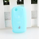 9 MOON Silicone Luminous Remote Flip Key Protecting Key Case Cover Fob Holder 3 Buttons For VW Volkswagen,Blue