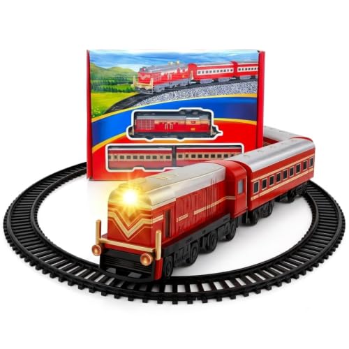 Image of Sheel Indian Passenger Toy Train Set 13 Pcs Track Set | Battery Operated Front Light Glow Made in India Kids Railway Toy Gift