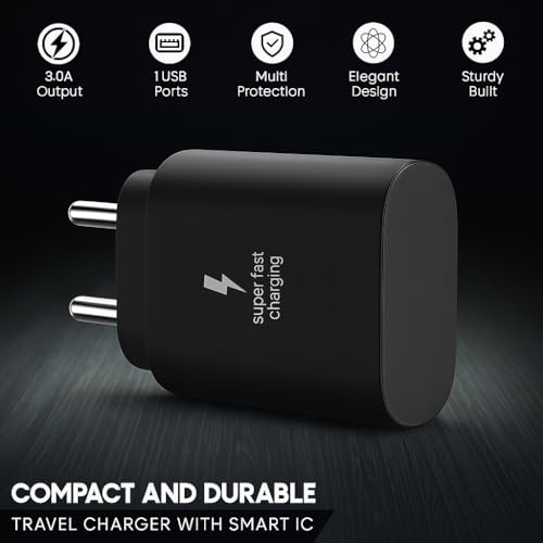 Image of 25W Original Type-C Superfast Charger Adapter Compatible with Samsung-Galaxy S /A /M /F /Z Series | S23 /S22 /S21 /21 fe /S20 /M14 5G /M34 /M54 /M53 5g /M33 /M13 /A34 /A54 5G (Black)