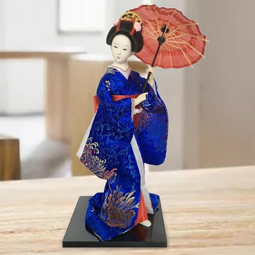 IEUDNS 12inch Japanese Geisha Ethnic Japanese Geisha Dolls Oriental Ancient Kabuki Girl Statue Kimono Dolls for Tabletop Home Decor, Dark Blue - Thumbnail 4
