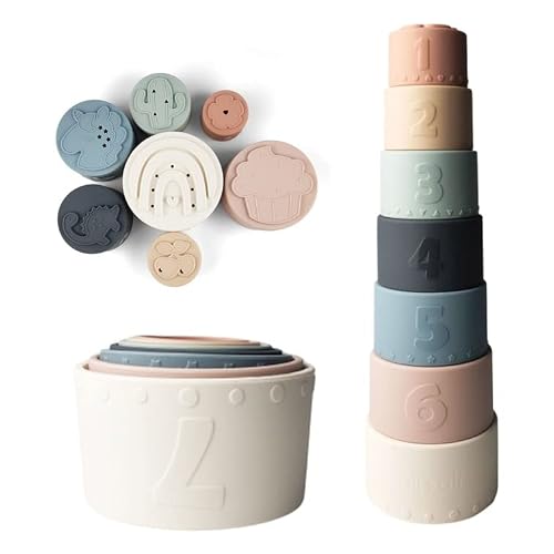 Ali+Oli Silicone Stacking Cups (7-pc), Educational Toys for Baby &