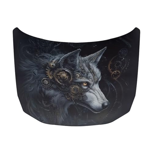 Image of Car Hood Cover Elastic Polyester Car Hood Protector Mechanical Wolf Print Car Hood Flag Waterproof Car Exterior Accessories for Most Sedans SUV Trucks Pickups