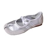 Zapatos planos Tabi para mujer Bailarinas de punta redonda dividida brida con hebilla plana Mary Janes Mocasines Tabi Shoes Split Toe para viajes y uso diario, plata, 39 EU
