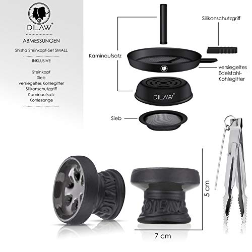 DILAW® Shisha Steinkopf Set Kaminkopf Small Tabaksieb Kohlezange Kaminaufsatz Tabak Kopf, Farbe:Black – Bild 8