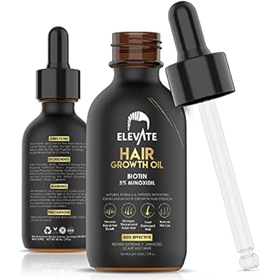 Elevate Hair Regrowth Treatment 5% Minoxidil Solution Biotin Serum Hair Growth Oil for Men & Women - Thicker Fuller Stronger Hair - Stops Hair Loss & Thinning - Natural Hair Thickening Treatment 2oz