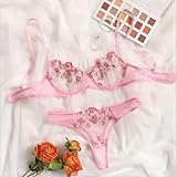 UANGLI Dessous Blumenstickerei Unterwäsche Transparente Spitze Kurze Kits Damen 2 Stück