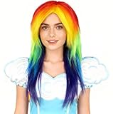 NiceLisa Rainbow Long Straight Colorful Pony Cosplay Costume Wig for Women