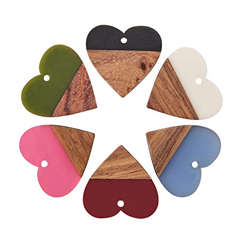 Airssory 24 Pcs Resin & Wood Pendants Sweet Heart Shape Charms Bulk for Women Girl Necklace Earrings Bracelet Jewelry Making - 24x25mm