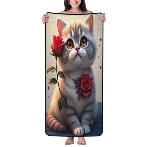 Lindas toallas de baño con estampado de rosas de gato n.º 458, toallas de ducha para baño, altamente absorbentes, suaves, grandes, 68 x 139 cm