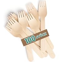 Gabeln 16 cm 100 Stück Einweg I Einwegbesteck aus Birkenholz I kompostierbar, unbehandelt & lebensmittelecht I Einweggabel Besteck für Dessert & Party