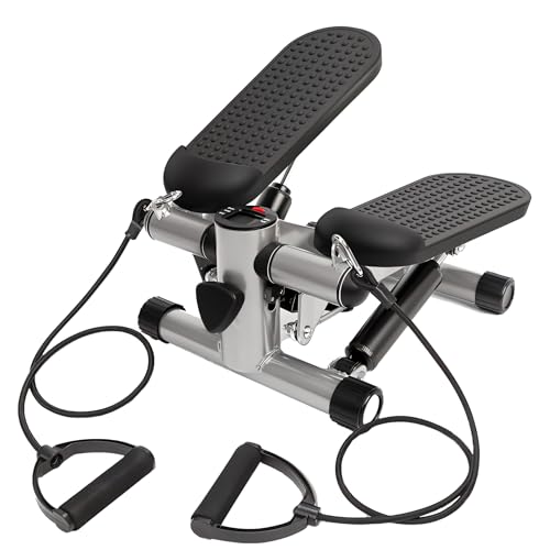 JustGoFit Mini Stepper com Elásticos de Resistência – Exercício Aeróbico e Musculação – Compacto e Silencioso