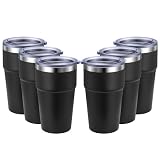 MEWAY 16oz Tumbler Double Wall Vacuum Insulated Travel Mug Bulk, Stainless Steel Tumblers with Lid, Powder Coated Coffee Cups for Cold & Hot Drinks (Black,6 Pack)