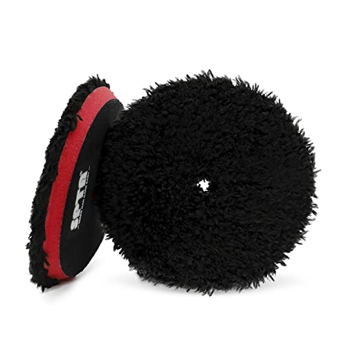 SPTA Microfiber Polishing Pad 2Pcs 5Inch 125mm Pads Microfiber Cutting Disc Finishing Disc with Hook & Loop Backing for Car Buffer Polisher Cutting Buffing Waxing and Polishing