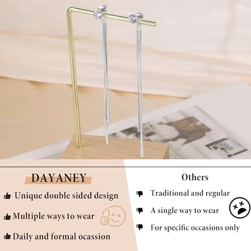 Dangle Earrings for Women, Dainty Long Drop Dangling Dangly Gold Threader Chain Earrings for Women Trendy, Silver Dangle Earrings with Cubic Zirconia as Wedding Prom Formal Jewelry4