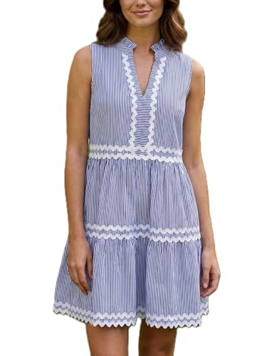 Kuraki sleeveless striped dress with rickrack