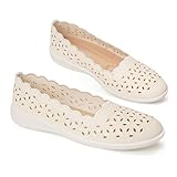 GLAMORA Bailarinas Cuña Baja Manoletinas Caladas Verano Cómodas Transpirables Antideslizantes Calzado Ligero Suela Flexible Troqueladas Ultraligeras Confort Plantilla Acolchada white-39