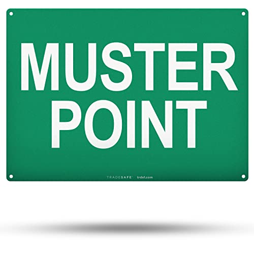 TRADESAFE Muster Point Sign - Quick Install Aluminum Safety Sign, Light Reflective, UV-Resistant, Waterproof, 14” X 10” Emergency Evacuation Area Signs for Business