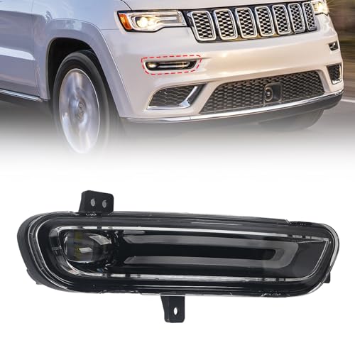 Huray Right Front Fog Light for Jeep Grand Cherokee 2017-2022 RH LED DRL Daytime Running Driving Lamps Bumper Fog Light Replacement for 68273052AC Passenger Side
