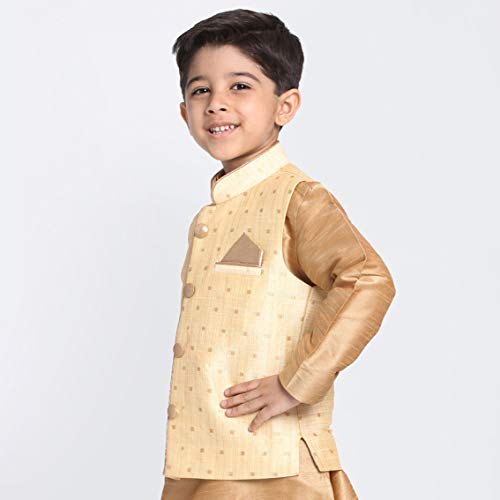 Image of VASTRAMAY Deep Blue Cotton Silk Blend Boys Nehru Modi Jacket