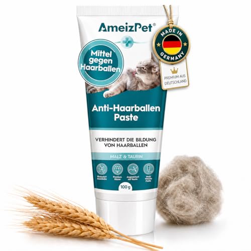 AmeizPet Malzpaste für Katzen mit Malzextrakt und Taurin, Katzenmalz Gegen Haarballen im Fellwechsel, Anti Hairball Katze, Gesunde Verdauung und Fellpflege, für Kätzchen, Kurzhaar und Langhaar, 100g