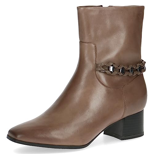CAPRICE Damen Stiefeletten mit Absatz Memotion aus Leder Elegant Weite G, Braun (Taupe Nappa), 36 EU
