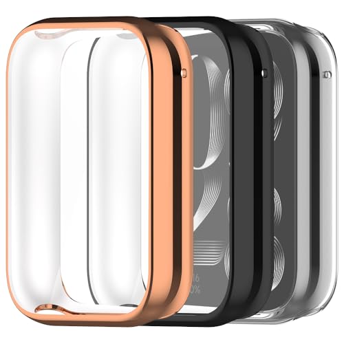 Akanry[3 pezzi] Compatibile con mi band 9 Pro, Custodia Protettiva Pellicola Antigraffio Protezione Dello Schermo In Custodia Intera In TPU Protezione Completa - black rosegold Transparent