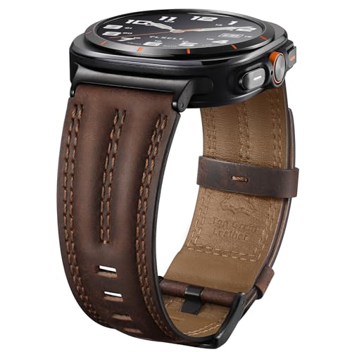 Tlselt Leather Band Compatible with Samsung Galaxy Watch Ultra 47mm(2025/2024) Genuine Leather Rugged Durable Classic Vintage Handcrafted Outdoor Business Travel Gift Samsung Watch Strap for Men