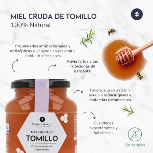 Miniatura 5 de Planeta Huerto Miel Cruda De Tomillo 1 Kg, Miel Artesanal 100 Natural De Origen España - Miel Cruda Sin Filtrar Ni Pasteurizar, Alta Concentración De Néctar De Tomillo Para Una Nutrición Saludable