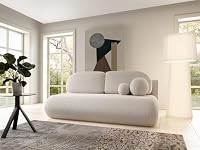 LIKMA Como – Canapé-Lit Convertible avec Coffre 210 x 85 x 100 cm, Tissu Bouclé Crème, Coussins Inclus