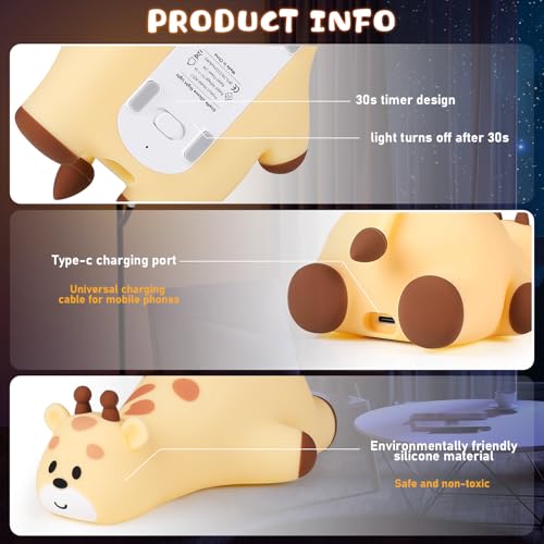Image of 3D Giraffe Night Light for Kids, Silicone Touch Sensor Night Lamp with RGB + Warm White 3000K, Auto Dusk to Dawn Sensor, Bedroom Decor, Nightlight Gift
