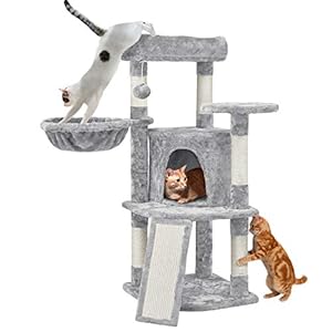 Yaheetech Arbre à Chat Hauteur 107cm Grattoir Tour de Jeux pour Chats avec Centre d&rsquo;activités Griffoir en Sisal Gris Clair
