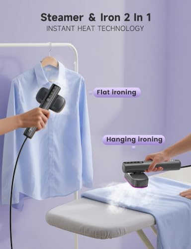 Image of Sundu 2-in-1 Steamer & Iron for Clothes, Travel Steamer for Clothes | 15s Fast Heat-Up 1200W Portable Handheld Garment Steamer 100ml Tank Ceramic Heat Panel Quick Wrinkle Removal Charcoal Magenta