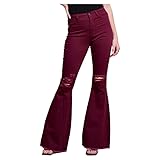 LOVER BRAND FASHION Women's High Waisted Super Stretch Flare Jeans Trendy Bell Bottom Denim Pants with Multiple Colors (US, Alpha, Large, Regular, Regular, Burgundy)