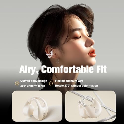 Image of EDYELL Open Ear Clip Wireless Earbuds Bluetooth 5.4, Clip on Earbuds, Lightweight Comfort, Stable Fit Open Ear Headphones for Running Fitness, 80H Play, Built-in Mic (Beige)