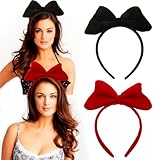Fepibur 2Pcs Women Big Bow Headband, Big Bow Hairband Bow Headband for Girls Birthday Party Costume Accessories (Black, Red)