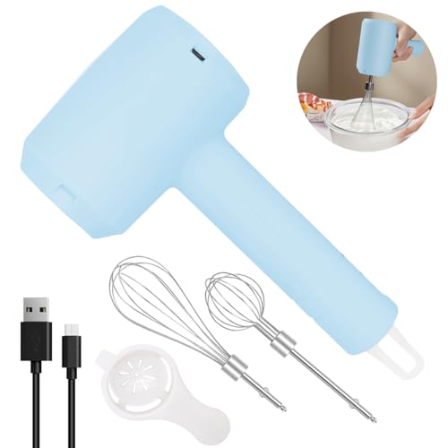 NIUAWASA Batidora de Mano Eléctrica Recargable, con Batidor Espumador de Mano 3 Velocidades y 2 Varillas Desmontables para Cocinar y Batir Huevos y Batido Crema