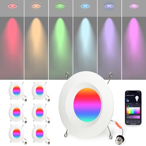ayovo Wi-Fi & Retrofit Led Recessed Lighting 6 inch,Color Changing Recessed Lights,Led Can Light Multi Color,9W 750LM Smart Downlight,Compatible with Alexa/Google,IC Rated & ETL Certified,6 Pack