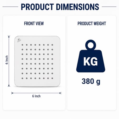 Image of Maipo Koller 6 Inch Square Rain Shower Head, Stainless Steel High Pressure Overhead Bathroom Shower, Chrome Finish, Anti-Clog Silicone Nozzles, Easy Installation