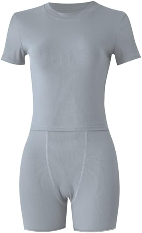 LICOBOD XS-3XL Casual Workout Two Piece Outfits for Women Short Sleeve T-shirt+Elastic High Waist Shorts Sets Streetwear - Image 3